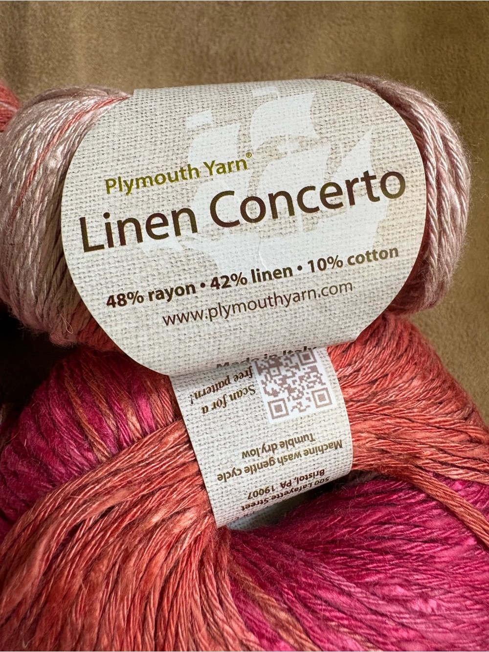 Plymouth Yarn Linen Concerto - Pink Coral Gradient and Lavender Taupe Gradient